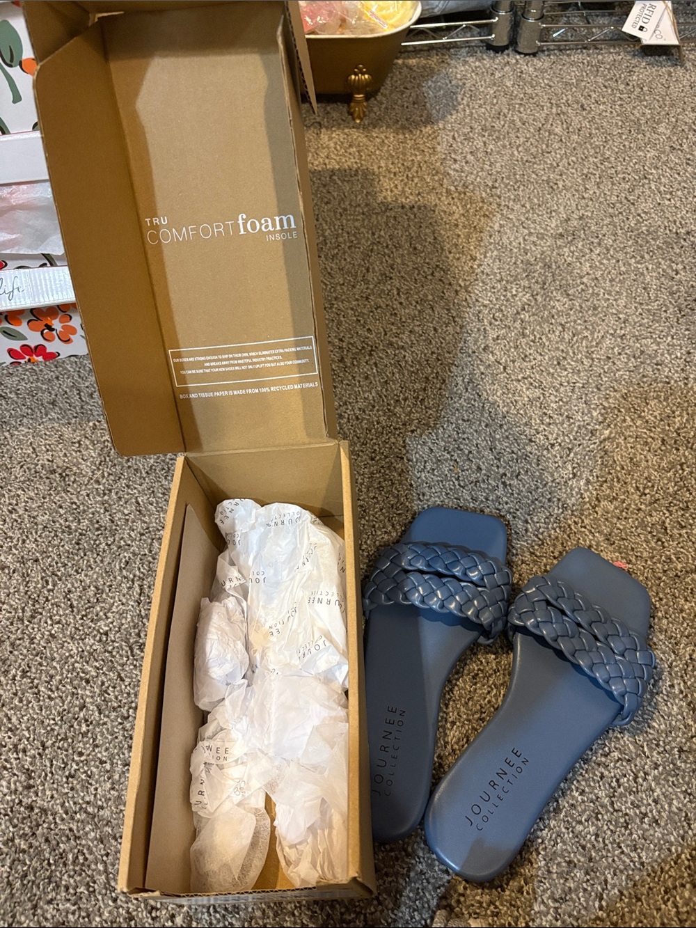 Journee Collection Blue Braided Slide Sandals